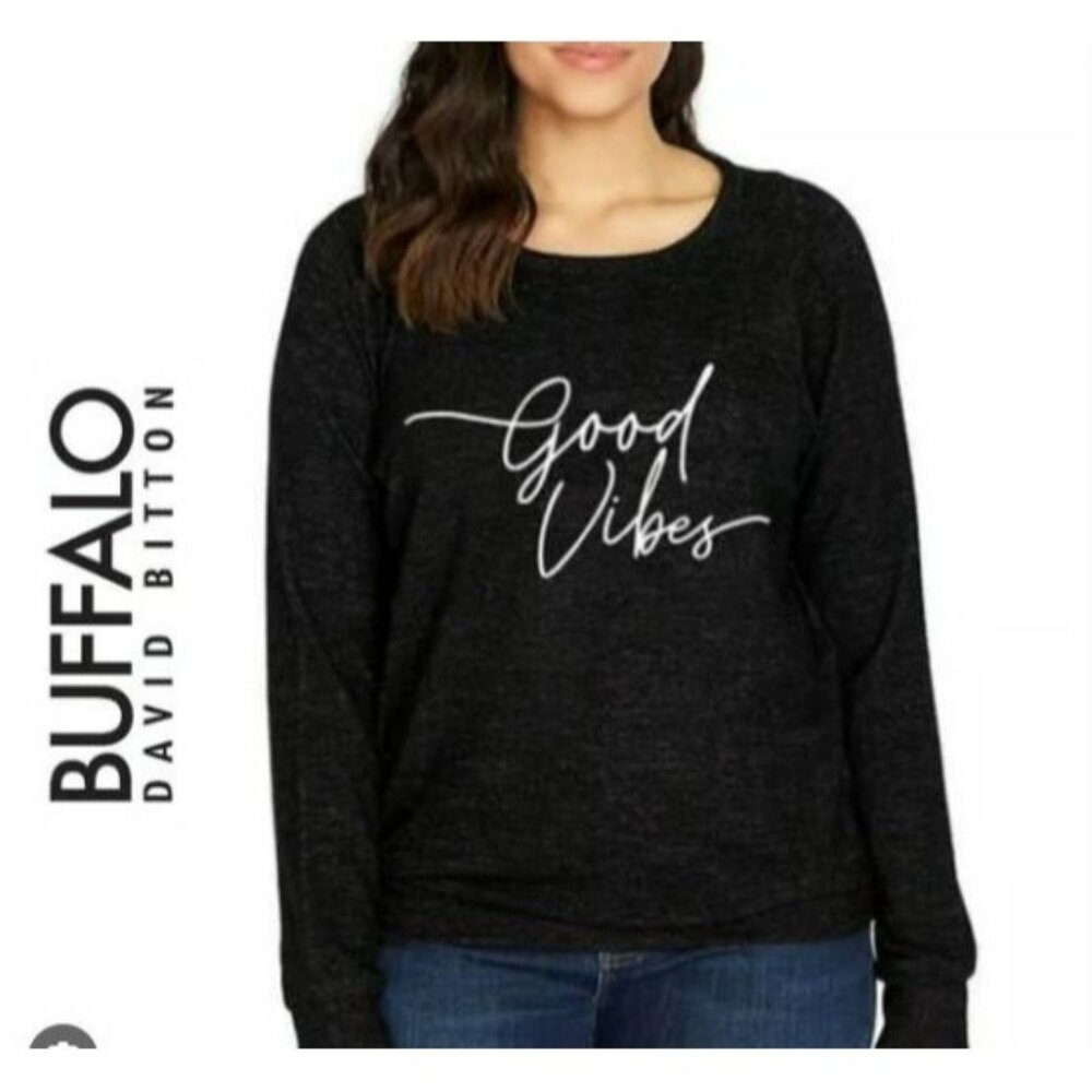 Buffalo David Bitton "Good Vibes" Charcoal Heather Long Sleeve Soft Pullover